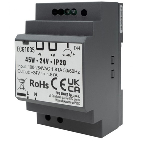 LED-Hutschienen-Netzteil Premium Line 45W 24V Ecolight