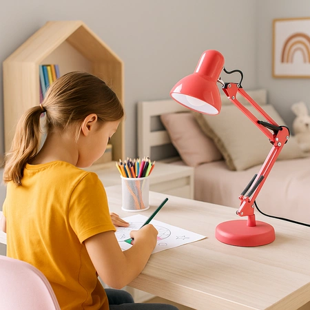 Schreibtischlampe E27, Zeichentisch-Schreibtischlampe mit Tischklemme Rot TOBI LUMILED