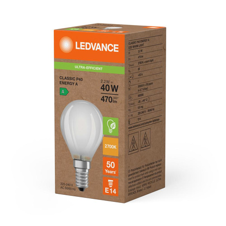 LED-Glühbirne Ball E14 P45 2.2W = 40W 470lm 2700K Warm 330° Ledvance