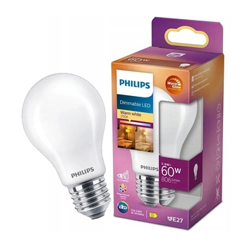 E27 A60 LED Lampen 5,9 W = 60 W, 806 lm, 2700 warmes Filament, milchig, PHILIPS, dimmbar