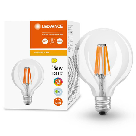 Globe E27 G95 LED Lampen 11W = 100W 1521lm 4000K Neutral 300° CRI90 Filament Dimmbar LEDVANCE Superior