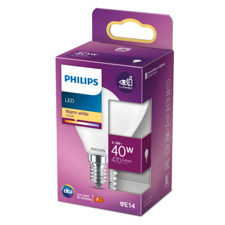 LED Lampen E14 BALL 4,3W = 40W 470lm 2700K Warm PHILIPS