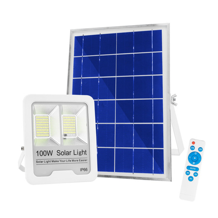 LED Strahler 100 W + Solarpanel Kaltfarbe IP66 + Fernbedienung