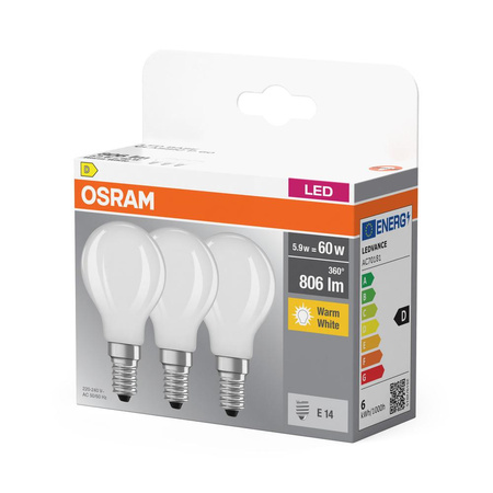 3x LED Lampen E14 P45 5,5W = 60W 806lm 2700K Wärme 300° Filament OSRAM BASE