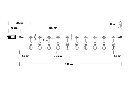 LED Außen-Lichterkette 15x E27, Garten Lichterkette 15m MALUS LUMILED