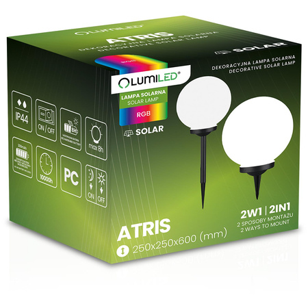 LED ATRIS Solar Gartenlampe angetrieben oberirdisch weiße Kugel 25cm RGB LUMILED