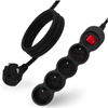 Netzverlängerungskabel Geerdete Steckdosenleiste 4 Steckdosen 3m ON/OFF Schalter Schwarz Lendo Lumiled Cord
