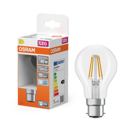 LED-Lampe A60 B22d 3.4W = 40W 470lm 4000K Neutral 300° Glühfaden STAR CLASSIC Osram