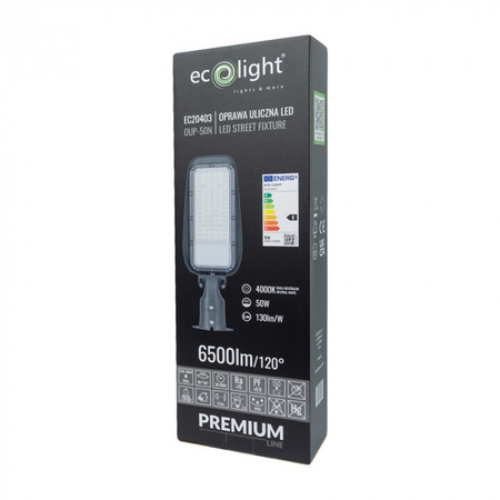 LED-Straßenlampe 50W 6500lm 4000K Neutral IP65 130lm/W PREMIUM Ecolight