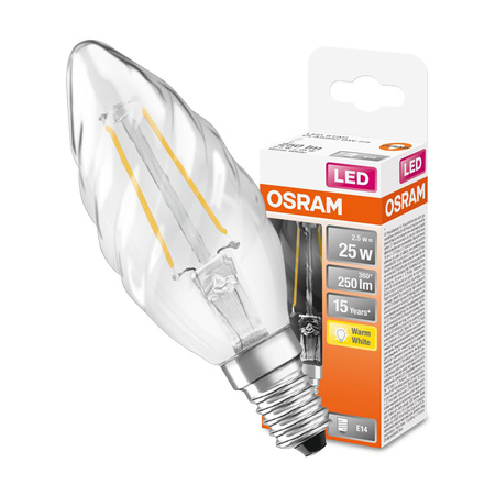LED Leuchtmittel E14 BW35 2,5W = 25W 250lm 2700K Warm 300° OSRAM STAR Filament