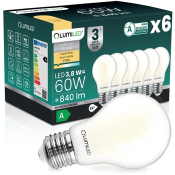 6x LED-Lampe E27 A60 3,8W 840lm = 60W 2700K warmweiß 360° Filament Energieklasse A LUMILED