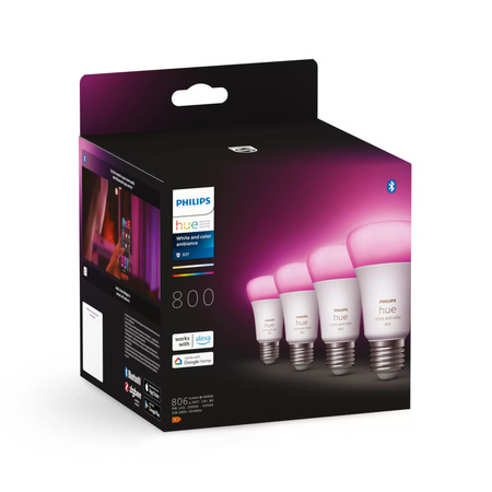 4PAK LED-Glühbirne E27 A60 6,5W CCT RGB PHILIPS HUE Weiß & COLOR Ambiente Bluetooth Zigbee