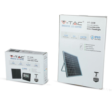 LED Fluter 12W 6000K IP65 + Solarpanel mit Fernbedienung VT-25W V-TAC