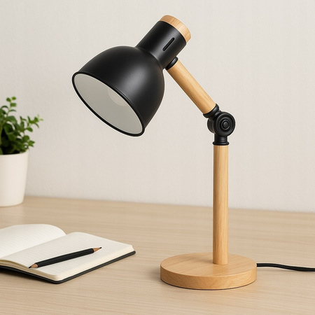Schreibtischlampe Tisch Verstellbar E27 Schule Nachtschalter Ein/Aus Schwarz Braun Woody Masterled