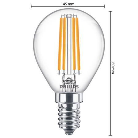 LED-Kugellampe E14 P45 6,5W = 60W 806lm 2700K warmes Filament PHILIPS