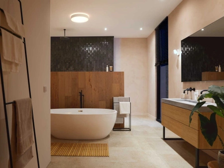 LED Plafond DEVERE Badezimmer Deckenanbauleuchte Weiß 33.5W 42.5cm IP44 CCT PHILIPS HUE Bluetooth + Dimmschalter