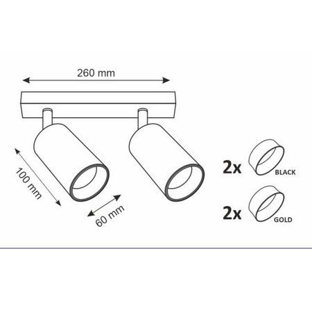 Streifenleuchte Decken- und Wandleuchte LED 2 xGU10 MARIBEL Schwarz GOLDLUX (Polux)