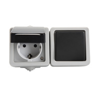 Einpoliger Schalter + Schuko-Steckdose horizontal mit Berührungsschutz TEKNO IP54 KANLUX grau