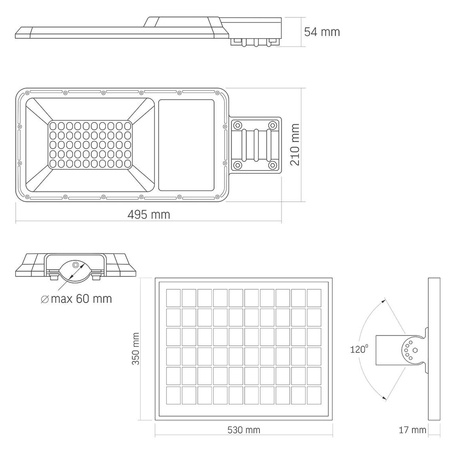 LED Solarstrahler 50x LED 100W 2500lm 5000K IP65 VIDEX Dämmerungssensor mit Fernbedienung