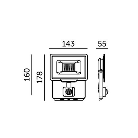 LED-Flutlicht 30W 2400lm 4000K IP44 Schwarz mit Bewegungssensor LED2B KOBI MHC