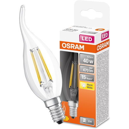 LED Leuchtmittel E14 BA35 4W = 40W 470lm 2700K Warm 300° OSRAM STAR Filament