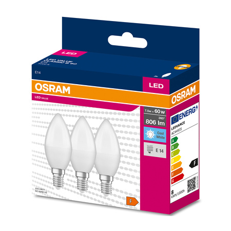 3x LED Lampe E14 B35 7W = 60W 806lm 4000K Neutral 200° OSRAM VALUE