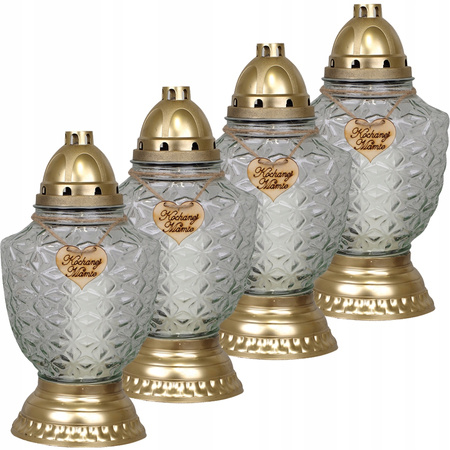 4xGlaskerze für das Grab der geliebten Mutter 52h mit Ganzjahreseinsatz 32cm