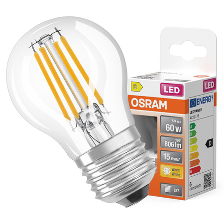 E27 P45 LED Lampen 6W = 60W 806lm 2700K Warm 300° OSRAM STAR Filament
