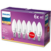 Set mit 6 LED-Kerzenlampen E14 B35 4,9 W = 40 W, 470 lm, 2700 K, warm matt, PHILIPS
