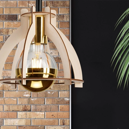 LANDO E27 Schwarze Deckenleuchte aus Holz LM-1.229 Lamkur