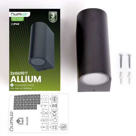 Wandleuchte Außen 2x GU10, Garten-Wandleuchte Schwarz ALLIUM LUMILED