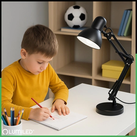Schreibtischlampe E27, Zeichentisch-Schreibtischlampe mit Tischklemme Schwarz TOBI LUMILED