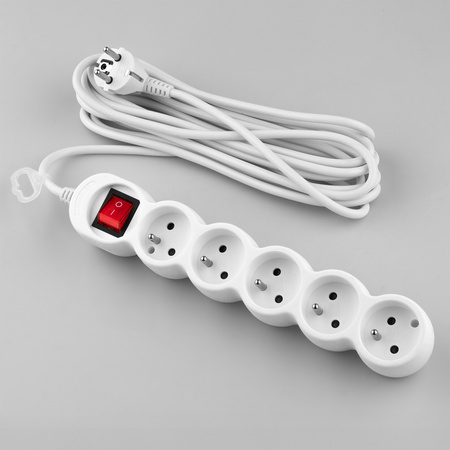 Netzverlängerungskabel Geerdete Steckdosenleiste 5 Steckdosen 5m ON/OFF Schalter Schwarz Lendo Lumiled Cord