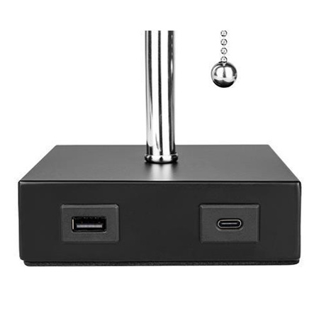 E27 Schule Nachttischlampe USB-A + USB-C Schalter ein/aus schwarz Chrom Boro Masterled