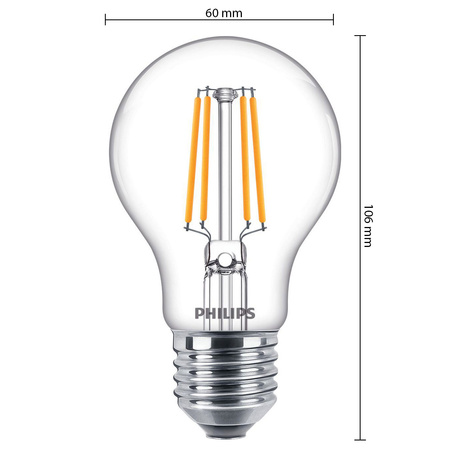 E27 A60 LED Lampen 4,3 W = 40 W, 470 lm, 2700 K, warmes Filament PHILIPS