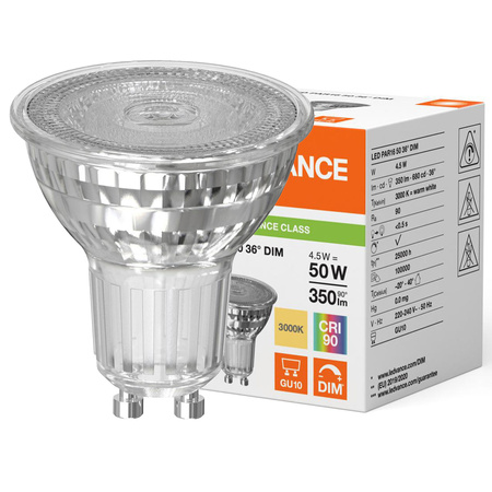 LED-Reflektorlampe GU10 PAR16 4.5W = 50W 350lm 3000K Warm 36° CRI90 Dimmbar Ledvance