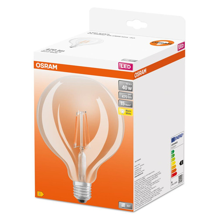 E27 G125 LED Lampen 4W = 40W 470lm 2700K Warm 300° OSRAM Retrofit Filament