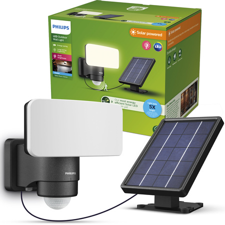 Solar LED-Flutlicht 6W 1000lm 5000K IP44 mit Bewegungs- und Dämmerungssensor Schwarz Tylus Ultra Efficient Philips