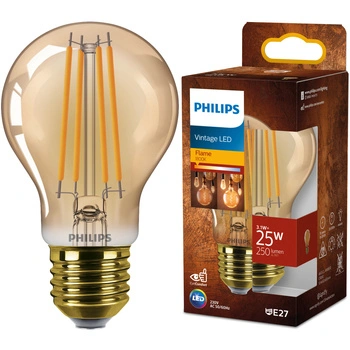 E27 A60 LED Lampen 3,1 W = 25 W, 250 lm, 1800 K, warmes Filament, bernsteinfarben, PHILIPS