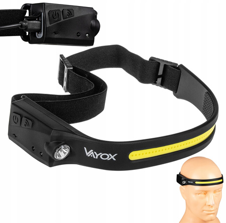 Wiederaufladbare LED-Stirnlampe COB+XPE 350lm IPX4 mit Bewegungssensor 5 Modi VAYOX
