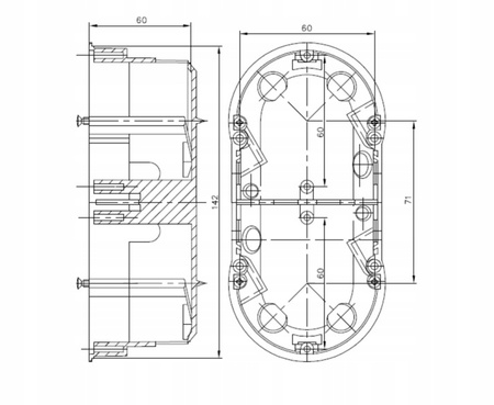 Doppelte tiefe elektrische Unterputzdose 2x60 mit PAWBOL-Schrauben