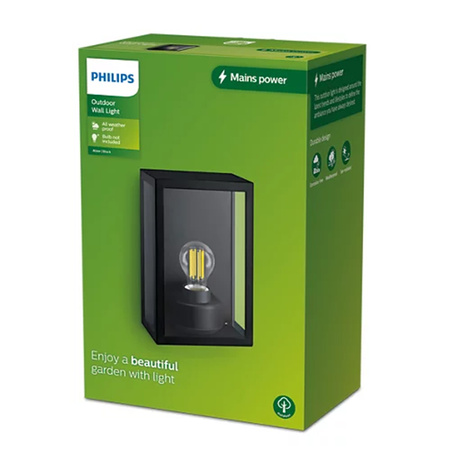 Garten LED Wandleuchte ALZOR E27 IP44 Laterne Schwarz PHILIPS