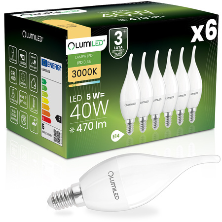 6x LED-Lampe E14 Kerze BA35 5W = 40W 470lm 3000K warmweiß 180° LUMILED