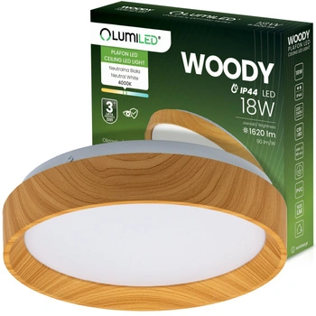 Plafond LED-Deckenleuchte WOODY 18W 4000K Rund IP44 27cm LUMILED