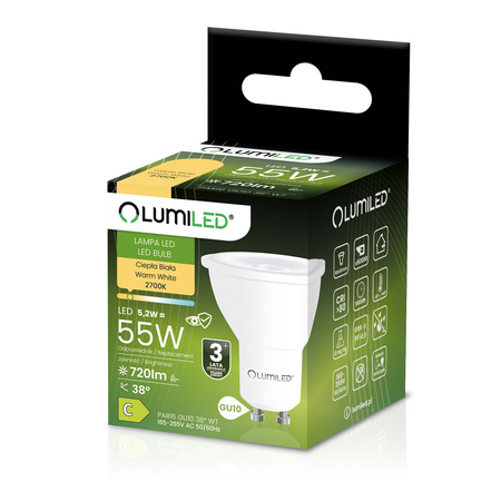 LED-Lampe GU10 Reflektor PAR16 5.2W = 55W 720LM 2700K warmweiß 38° LUMILED