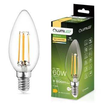 Lampen E14, Glühbirne B35 7W = 60W 806lm 3000K 360° warm Glühfaden LUMILED