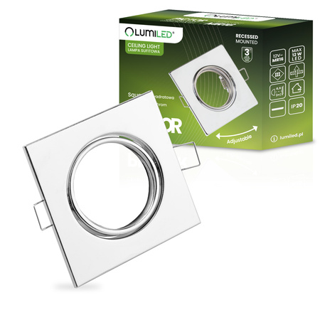 6x Halogen-Einbauleuchte Bewegliches Quadrat PICTOR Chromblech MR16 GU10 LUMILED