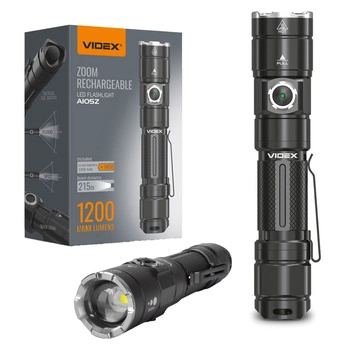 LED Wiederaufladbare Hand-Taschenlampe 10W 1200lm Zoom 6 Modi USB-C IP44 Videx