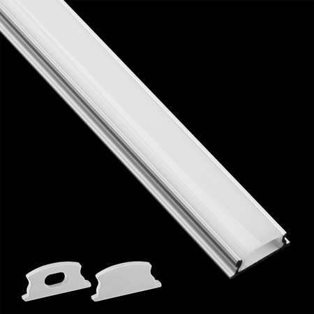 Anodisiertes Aluminium LED-Profil KM24 mit Milchglasabdeckung und Endkappen, 1m Silber LUMILED