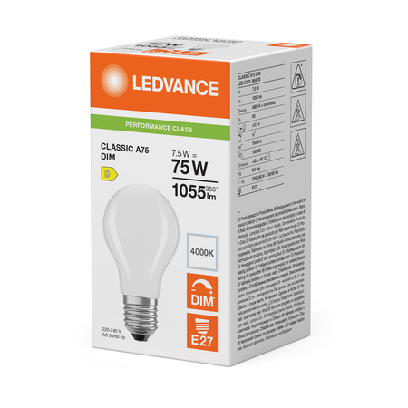 E27 A75 LED Lampen 7,5W = 75W 1055lm 4000K Neutral 300° Filament DIM LEDVANCE